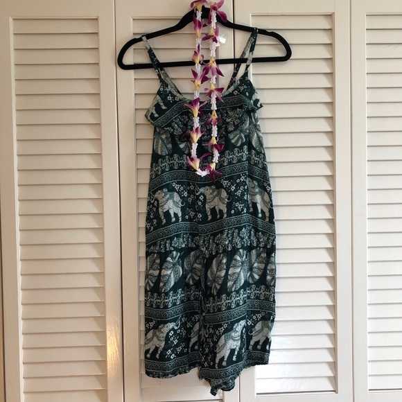 Pants - SALENWOT green elephant romper with thin strap